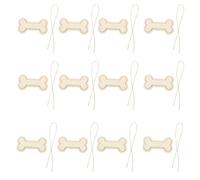 CHICAMPERA 30pcs Dog Bone Shaped Wooden Hanging Tags with Rope, Unfinished Blank Plaques for DIY Painting and Doodling, Safe Smooth Wood Craft Slices for Families
