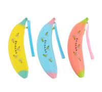 CHICAMPERA 3pcs Adorable Banana Shape Pen Storage Bag High Capacity Student Pen Pouch for School Stationery Organizing with Pink Blue and Yellow Letters Design