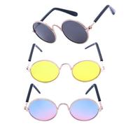 CHICAMPERA 3pcs Dog Sunglasses Retro round Frame Lightweight Synthetic Material with Wind Protection for Dogs and Cats When The Pet Is on Your Bike