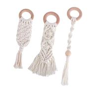 CHICAMPERA 3pcs Hand-Woven Cotton Rope Molar Rod Teether Toy for Babies, Natural Beech Wood Grinding Stick Set, Safe Chewing Aid for Infant Teething Relief and Gum Massage