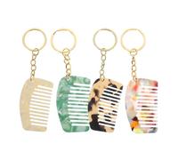 CHICAMPERA 4 Pcs Mini Wide Tooth Comb Keychains, Acetate Material, Portable Hair Detangler Combs for Curly Hair, Travel Size 5.3Cm X 3.1Cm, Multi-Color Set for Women