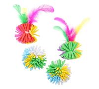 CHICAMPERA 4Pcs Colorful Cat Indoor Kitten Scratching Balls with Feathered EVA Interactive Play for Cats Self-entertainment and Furniture Protection