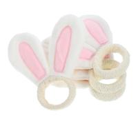 CHICAMPERA 4pcs Easter Bunny Ear Shaped Napkin Rings Lightweight Plush and Hemp Rope Napkin Buckle Holders for Party Table Decoration