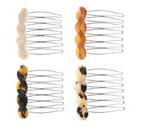 CHICAMPERA 4Pcs Mini Acetate Side Hair Combs with Strong Hold, Tortoiseshell and White Patterned Pins for Women, Lightweight Hair Accessories for Office and Casual Styling