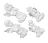CHICAMPERA 4pcs Mini Angel Statue Decor Cherub Figurines in White Resin with Intricate Detailing, Versatile Use for Bookshelves and Living Room, Artistic Kneeling Cupid Ornaments for Woman's