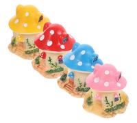 CHICAMPERA 4Pcs Mini Mushroom House Figurines Resin Garden Decor Cute Lightweight Micro Landscape Ornaments for Fairy Garden Patio Lawn with DIY Resin Mushroom Models
