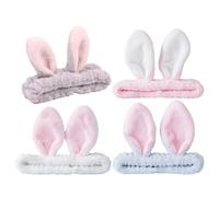 CHICAMPERA 4pcs Rabbit Ear Makeup Headbands, Plush Cosmetic Hair Tying Face Washing Headbands, Soft Hairbands for Home Use, White Pink Grey Light Blue