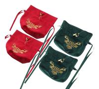 CHICAMPERA 4pcs Velvet Drawstring Wrapping Bags Christmas Theme Design with Bell Ribbon Closure Protects Fruit from Scratches Festive Elegant Holiday Treat Pouches for Wedding and Christmas