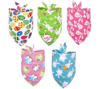 CHICAMPERA 5pcs Easter Pet Bandanas for Dogs Waterproof and Washable Polyester Triangle Scarfs with Cartoon Pattern Design, for Dressing up Your Pet during Easter