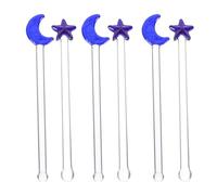 CHICAMPERA 6pcs Glass Cocktail Stirrers with Blue Star Moon Design, Creative Beverage Mixing Rods for Bar and Party Use, Elegant Wine Swizzle Sticks Set