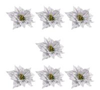 CHICAMPERA 7Pcs Artificial Poinsettia Glitter Flowers Christmas Tree Decoration for Seasonal Wreath Making and Craft Projects Silver