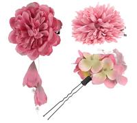 CHICAMPERA Artificial Flower Hair Clips Elegant Design 3pcs Made of Polyester and Iron for Women and Chinese Style Floral Hair Barrettes for Special Occasions and Evening Parties