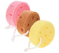 CHICAMPERA Bathing Sponge and Body Scrubber 3Pcs Set Round Seaweed Honeycomb Foam Sponges with Lanyard for Boys and ’ Shower and Full Body Cleaning