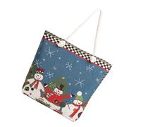 CHICAMPERA Christmas Reusable Canvas Tote Bag for Women Portable Foldable Snowman Shoulder Bag Double Side Printing Blue Grocery Shopping for Office and Travel