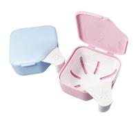 CHICAMPERA Denture Retainer Cleaning Case 2Pcs Plastic Boxes with Basket Strainer Compact Design for False Teeth Storage and-The-Go Use
