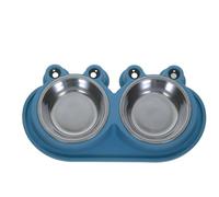 CHICAMPERA Double Bowl Pet Feeding Dish for Cats and Small Dogs with Ant-resistant Moat Design, Nonslip Pp Base Suitable for Indoor Mealtime Use, Sturdy Blue Pet Food and Water Bowl