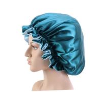 CHICAMPERA Double Layer Satin Bonnet Large Round Sleeping Cap with Lace Edge for Women Night Hair Care Beauty Hat Peacock Blue