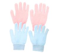 CHICAMPERA Exfoliating Bath Gloves Dual Sided Body Scrubbers for Adults Textured Loofah Shower Mitts with Divided Finger Design Deep Cleansing and Massage for Blue Pink