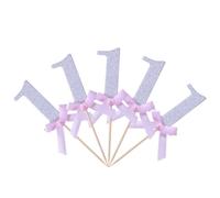 CHICAMPERA Handmade Silver Glitter Paper Cupcake Decorating Number 1 Cake Topper 10pcs with Pink Ribbon and Table Decoration for 1st Birthday Party or 1 Year Anniversary