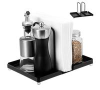 CHICAMPERA Kitchen Multi-use Aluminum Spice Rack and Napkin Holder Black, Countertop Salt and Pepper Caddy Condiment Organizer for Dining Table and Kitchen Storage