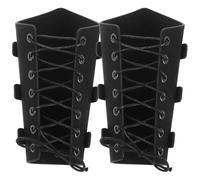 CHICAMPERA Medieval Style Pu Leather Wristband Bracers Wide Lightweight Arm Guards for Horse Riding and Movie Actors Black Punk Design