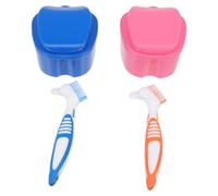CHICAMPERA Portable Denture Box Brush Kit with White Ceramic Toothbrush Holder, Ergonomic Design and Breathable Abs Material for False Tooth Care and Denture Cleaning Tool Set