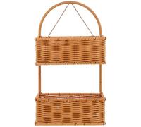 CHICAMPERA Rustic 2-tier Hanging Wall Basket Made of Iron and Pp for Bathroom Or Kitchen Tool Storage, Space-saving Decorative Organizer Basket with Faux Rattan Design