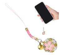CHICAMPERA Sakura Bell Pendant Hanging Decoration with White Pink Cherry Blossom Enamel Metal Bell and String, Japanese Style Bag Pendant for Women Handbag Charm and Mobile Phone Strap
