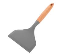 CHICAMPERA Silicone Wok Spatula and Fish Turner Wide Flat Kitchen Spatulas for Non-Stick Cookware Heat Resistant Cooking Utensils for Home Use with Wooden Handle in Light Grey