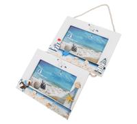 CHICAMPERA Versatile Decor Piece Double Frame Design in White Wood and Resin Wall Hanging Picture Frame Mediterranean Style to Display Multiple Photos for Bedroom Or Living Room