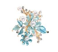 CHICAMPERA Vintage Blue Flower Hair Barrette with Rhinestones and Pearls Metal Duckbill Clip for Women Weddings Parties and Elegant Occasions