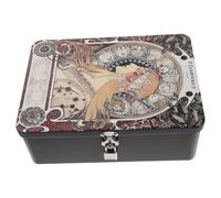 CHICAMPERA Vintage Tinplate Storage Box with Lock and Key, Medium-sized Retro Desktop Organizer Case for Keepsakes and Small Items, Multipurpose Metal Storage Container with Lid