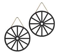 CHICAMPERA Wooden Wagon Wheel Visually Appealing and Sustainable Design 2pcs Rustic Farmhouse Vintage Wall Decor Hanging Wall Art Black Wood Material for Bars and Setting