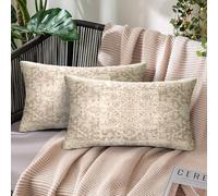 Chicamy 30 x 50 cm Boho Double Sided Indian Abstract Linen Beige Cushion Covers Set of 2 - Decorative for Sofa & Bedroom