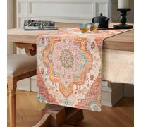 Chicamy Colourful Table Runner Boho Style Orange Vintage Table Runner Linen Bohemian Geometry Moroccan Country House Style Tablecloth Decoration for Home Kitchen Dining Room Party Entrance (40 x 140