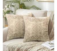 Chicamy Set of 2 Bohemian Cushion Covers, 45 x 45 cm, Double-Sided Indian Boho Abstract Linen Beige Cushion Covers, Square Decorative, Outdoor for Sofa, Bedroom