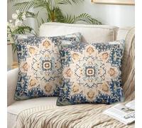Chicamy Set of 2 Bohemian Cushion Covers, Decorative 40 x 40 cm, Linen Cushion Cover, Indian Hippie, Bohemian Cushion Covers, Decorative Cushion, Mandala Flower Pattern Pillowcase for Sofa, Home Decor