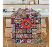 Chicamy Table Runner Handmade Colourful Mandala Floral Boho Vintage Moroccan Paisley Tablecloth Washable Rectangular Decorative Table Runner for Banquet Decoration Gift 40 x 140 cm