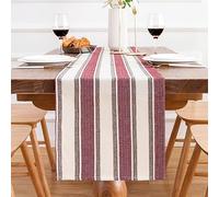 Chicamy Table Runner Spring Modern Natural Linen Classic Handmade Table Runner Vintage Rose Washable Not Deformed Suitable for Family Celebrations Weddings Hotel Decorations 33 x 140 cm (Red)