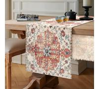 Chicamy Vintage Boho Style Table Runner, 40 x 140 cm, Linen, Mandala Flowers, Ethnic, Washable, Rectangular, Decorative for Dining Room, Party, Holiday