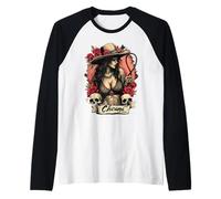 Chicana Con Sazón Vaquero Rodeo Art Raglan Baseball Tee