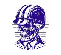 Chicano Skull Biker Wearing Helmet Hand Drawn line Art Vinyl Wall Decals 65.6x81cm Art Decoration DarkBlue