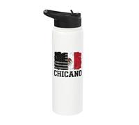 Chicano Split Flag Mexican American Pride Grunge Stainless Steel Insulated Water Bottle