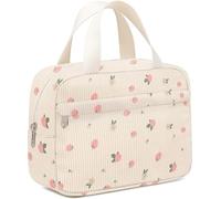 Chicarries Makeup Bag for Women Travel, Waterproof Toiletry Organizer Pouch with Compartments Large Cosmetic Bag for Purse Gym Weekend Getaways, Cute strawberries pink