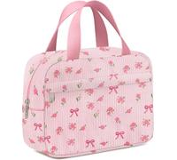 Chicarries Makeup Bag for Women Travel, Waterproof Toiletry Organizer Pouch with Compartments Large Cosmetic Bag for Purse Gym Weekend Getaways, Flower bow pink