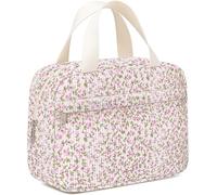 Chicarries Makeup Bag for Women Travel, Waterproof Toiletry Organizer Pouch with Compartments Large Cosmetic Bag for Purse Gym Weekend Getaways, Flower pink