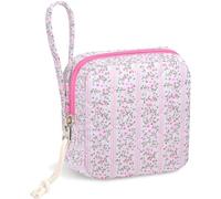 Chicarries Small Makeup Bag | Discreet Period Bag Pad Pouch for Purse| Sanitary Napkin Storage & Tampon Holder for Travel (Cute flower pink)