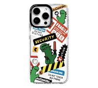 ChiCaseVer for iPhone 13 & iPhone 14 Case, Funny Security Guard Dinosaur Warning Sticker Collage, Military-Grade Drop Protection, Edgy TPU Protective Cover with Camera Control for Teens & Young Adults