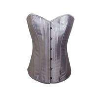 Chicastic Black Satin Sexy Strong Boned Corset Lace Up Overbust Waist Cincher Bustier Bodyshaper Top - Also White & Red - grey - XL