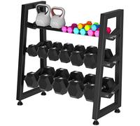 CHICAURA 3 Tier Weight Rack for Home Gym Dumbbells, Universal Dumbbell Rack with Adjustable Width Rails, Heavy Duty Angled Storage Stand for Kettlebells & Hand Weights (Rack Only)